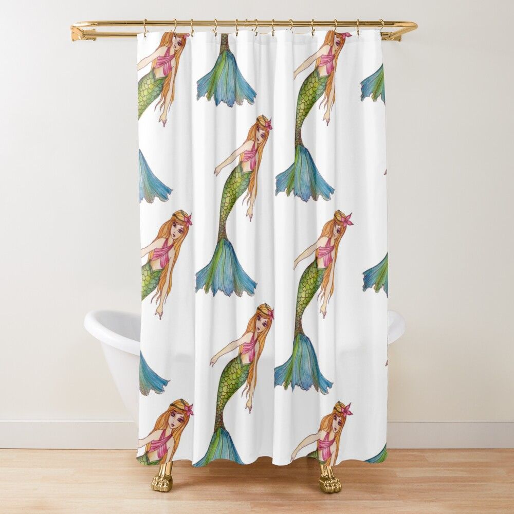 Beautiful Mermaid with Long Wavy Blonde Hair Shower