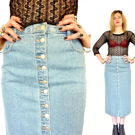 HOLA VINTAGE 90s Grunge Denim High Waist Midi Skirt Blue | Etsy | 90s