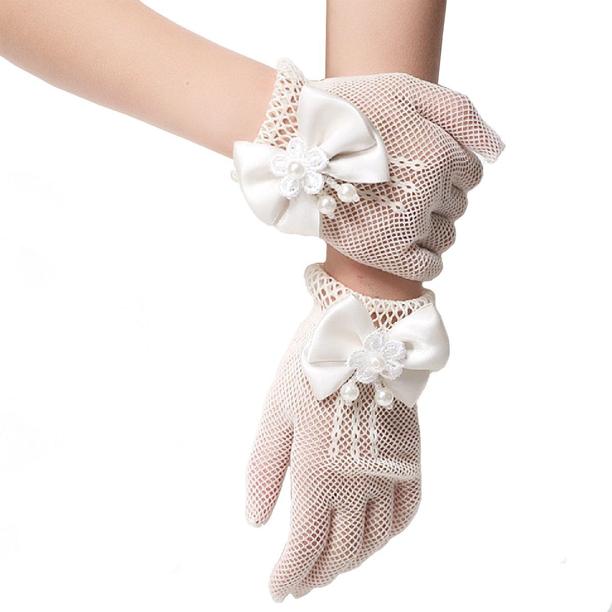 Kids Children Girls Satin Stretch Shiny Fancy Dressy Elbow Gloves