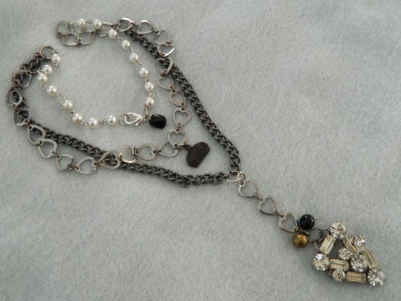 HANDMADE /& GORGEOUS! Heavy Chain Necklace Miraculous Medal Assemblage Combines Large Medal Rhinestone Pendant Sterling Charm