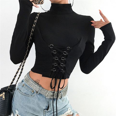 Black Cropped Corset Turtleneck Black Cropped Corset Turtleneck