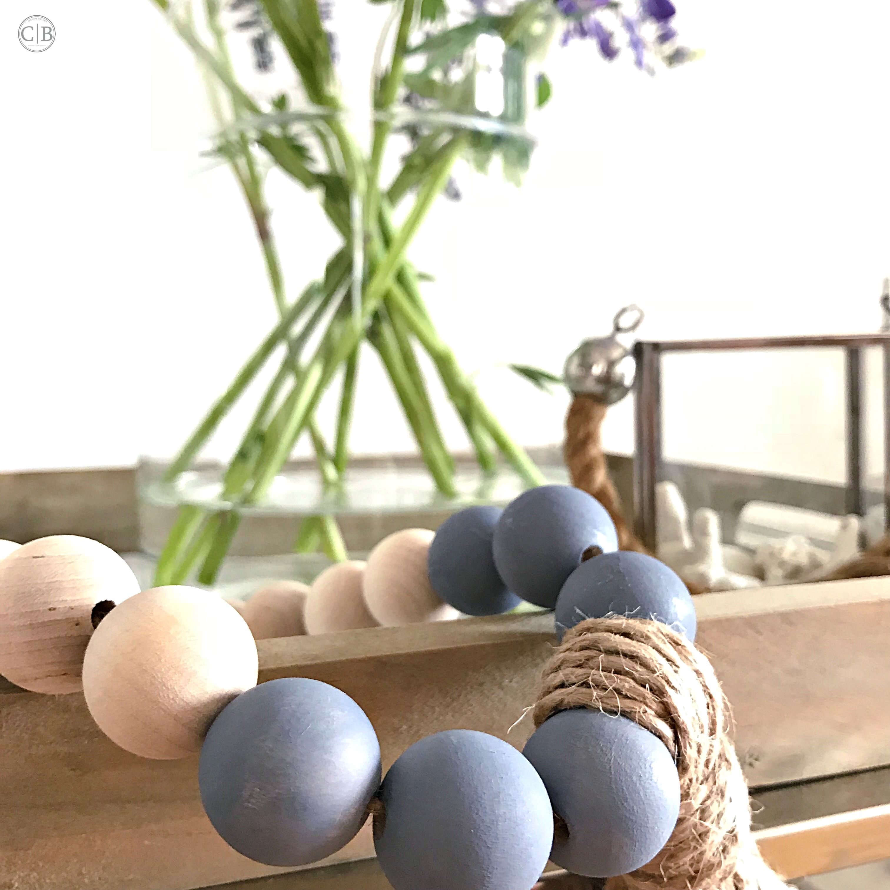 Rustic Home Gift, Wood Garland With Gray Beads, Jute Tassel Rustic Home Gift, Wood Garland With Gray Beads, Jute Tassel
