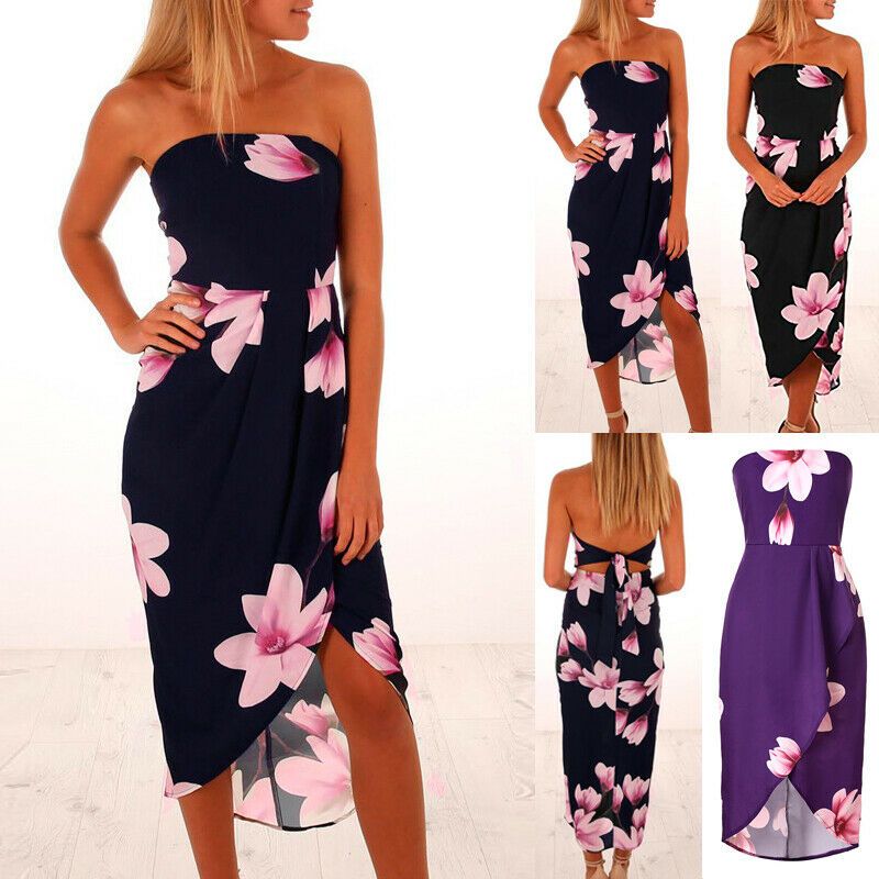 Damen BOHO Floral Sommer Minikleid Strandkleid Party Cocktail Abend Maxikleider