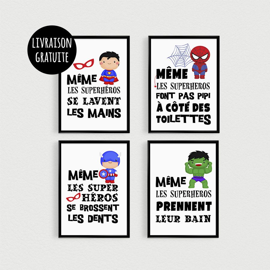 Banc Salle De Bain Bambou ~ promotion lot de 4 posters citations super h ros pour enfant Banc Salle De Bain Bambou ~ promotion lot de 4 posters citations super h ros pour enfant