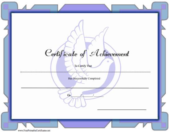 a blue printable certificate of achievement with a dove design free