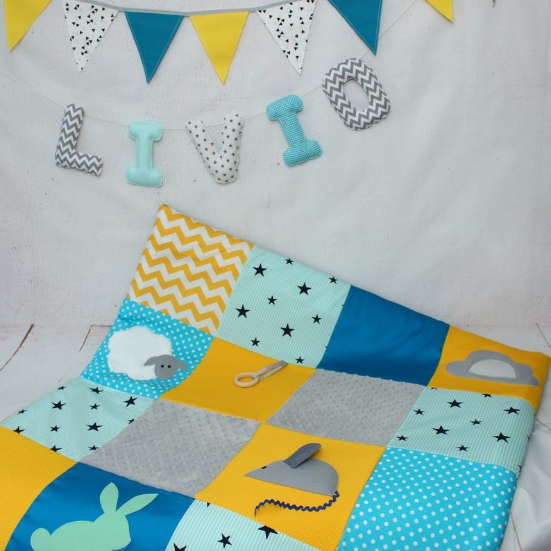 Baby Boy Sensery Blanket Paddead Playmat Baby Activity Mat Playmat Patchwork Baby Play Gym Baby play mat Baby sensory mat Montessori
