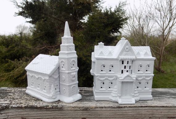 Diy Christmas Village Dollar Tree Ceramic Houses Spray Painted And Glitterized Diy Christmas Village Christmas Village Display Christmas Diy