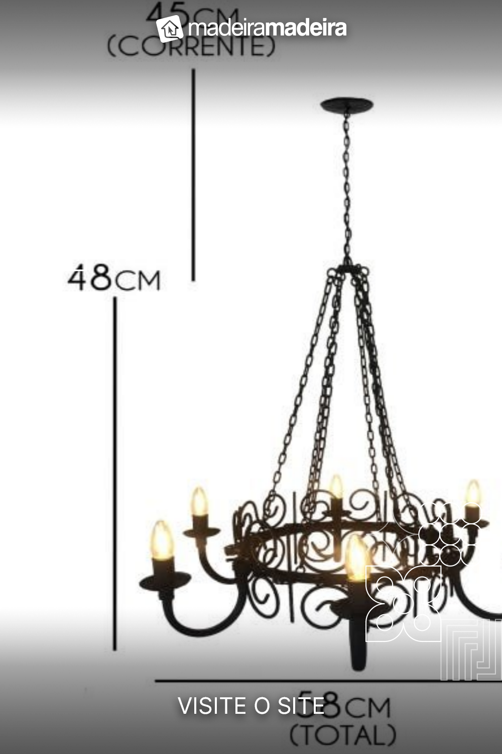 Ei, sabia que na MadeiraMadeira você pode comprar pelo Whatsapp? Mande uma mensagem que nossos consultores vão te ajudar na compra :) Medieval, Chandelier, Ceiling Lights, Lighting, Home Decor, Products, Glass Domes, Construction Materials, Ceiling