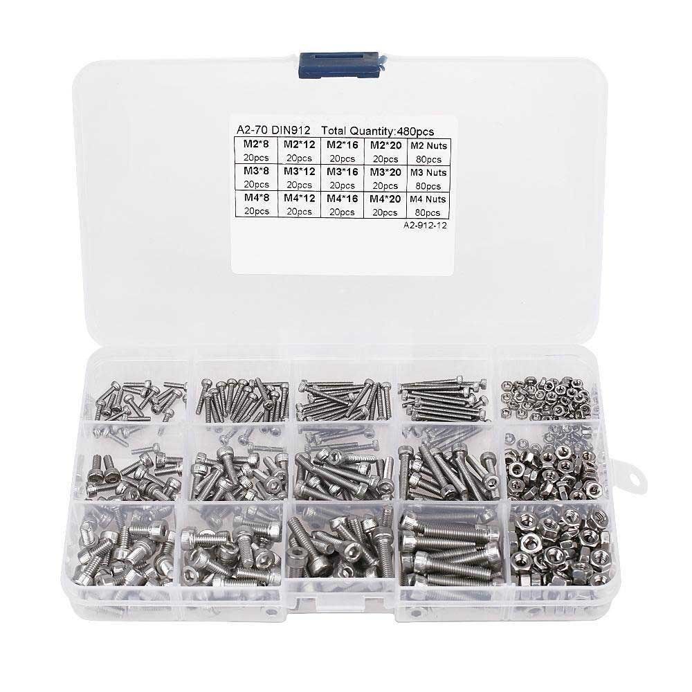 280Pcs M3 Screw Hex Socket Head Cap Screw Bolt Nut Assortment Set with Storage Box Alloy Steel Socket Head Cap Screws