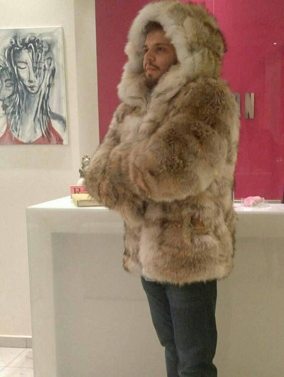 Men S Hooded Coyote Fur Coatbrand New Real Natural Mens Coat Fashion Rugged Mens Fur Coat Fashion, Coyote Fur Coat Hood