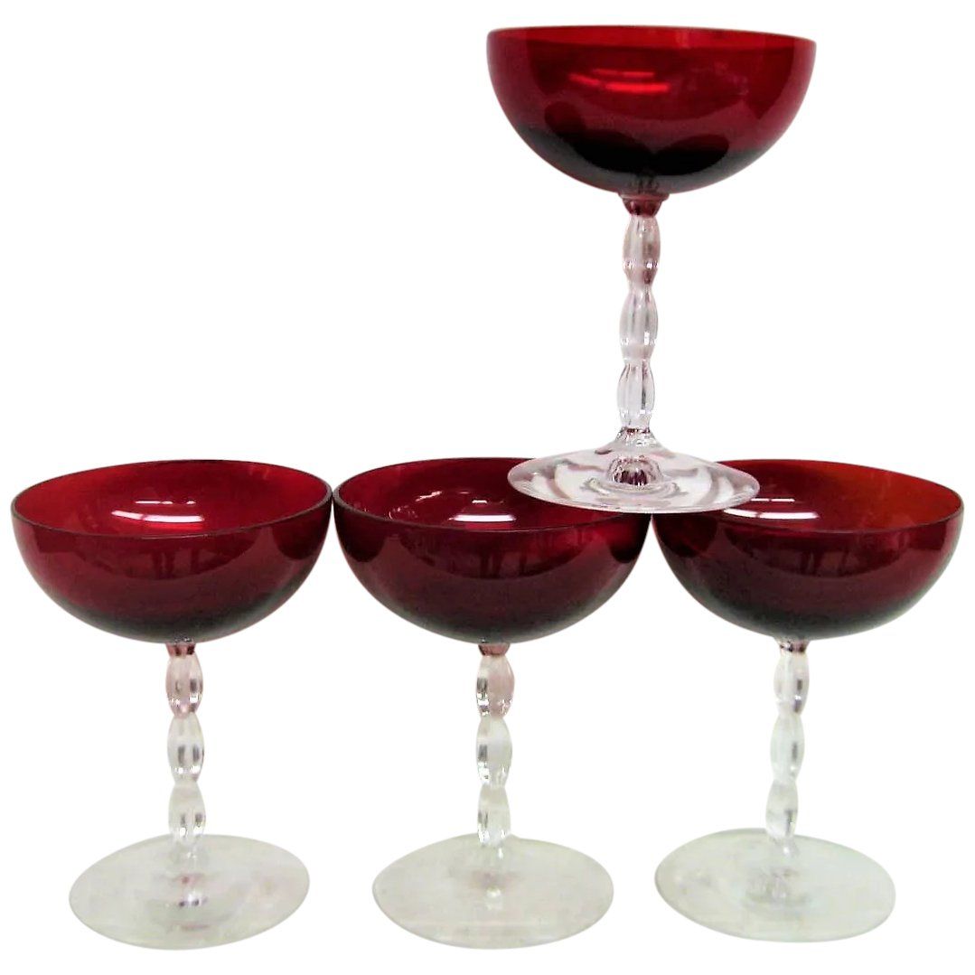 Four Spanish Red Morgantown Jaymar Champagne Goblets With Images Champagne Goblet Morgantown Goblet