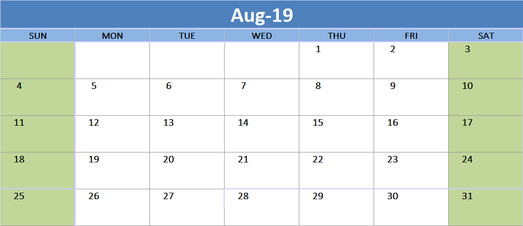 august 2019 excel calendar free calendar 2019 printable excel calendar chart