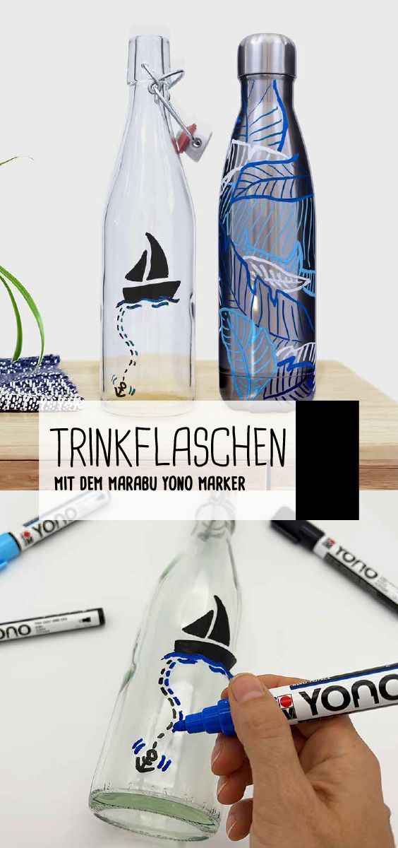 Und damit ihr eure Flaschen nicht verwechselt, lassen sich diese ganz einfach mit dem ✍️ YONO Marker so gestalten, wie ihr es möchtet. Und das Beste daran? Wenn euch die Gestaltung nicht mehr gefällt, könnt ihr diese einfach anpassen. 😎 Worauf wartet ihr noch? Schnappt euch eine 💦 Glas- oder Metallflasche, eine YONO Marker Farbe eurer Wahl und los geht's. Viel Spaß, beim Nachmachen! 🤗 Marker, Creative, Home Diy, Water Bottle, Flasks, Drinking, Tutorials, Crafting, Markers