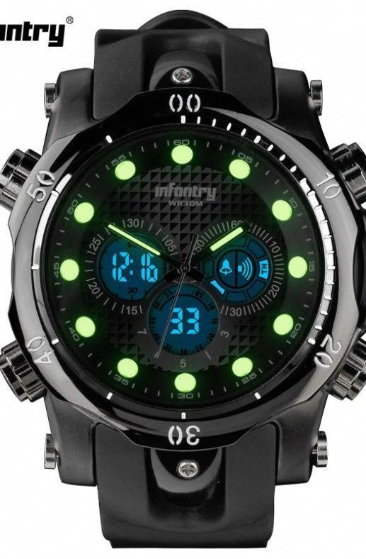 Mens Watches Top Brand Luxury INFANTRY Chronograph Sports Watch Analog-Digital Military Rubber #sportswatches