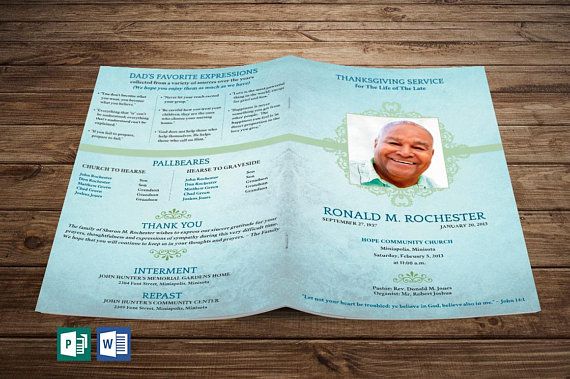 Blue Texture Funeral Program Publisher Word Template ( Includes 4