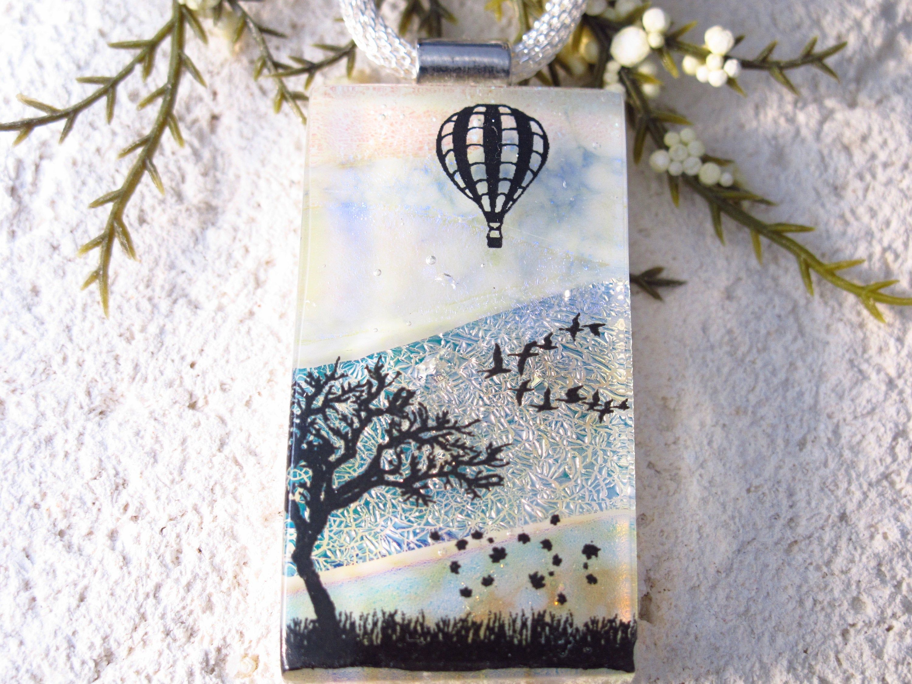 OOAK Handmade Hot Air Balloon Necklace, Dichroic Tree Jewelry, Tree Necklace, Fused Glass Jewelry,Dichroic Necklace, ccvalenzo, 03.1220p104 Jewelry Tree, My Jewellery, Hot Air Balloon Necklace, Dichroic Glass Jewelry, Tree Necklace, Elegant Gift, Light Colors, Ooak, Balloons