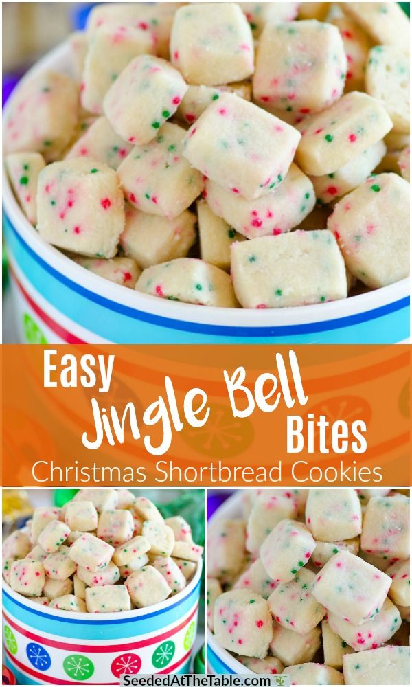 Jingle Bell Bites are tiny holiday shortbread cookies speckled with green and red nonpareils for fun Christmas cheer! These Christmas shortbread cookie bites are perfect for a Christmas treat bag! Easy Christmas Treats, Christmas Food Desserts, Köstliche Desserts, Christmas Cooking, Cookies Recipes Christmas, Holiday Cooking, Christmas Cheer, Christmas Baking Ideas Cookies, Easy Christmas Baking Recipes