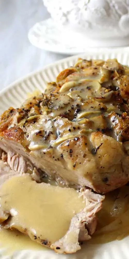 Garlic Herb Pork Roast and Creamy White Wine Gravy