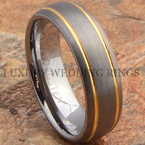 Tungsten Mens Ring 7mm 14k Gold Wedding Band Anium Color Brushed Like Tungsten Mens Ring 7mm 14k Gold Wedding Band Anium Color Brushed Size 6 13 Ebay
