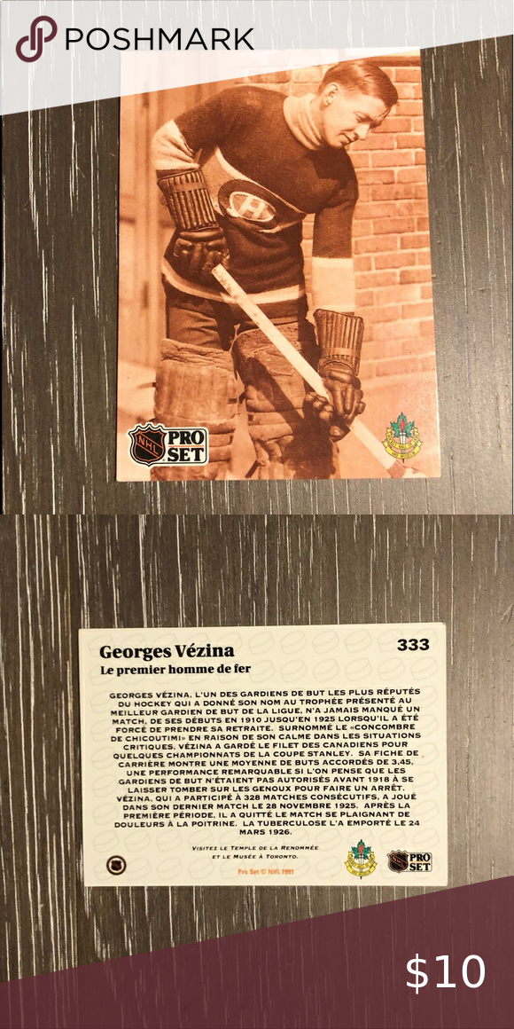 NHL Pro Set - Georgres Vezina - Sports Card 1991 NHL Pro Set - Georgres Vezina - Sports Card 1991