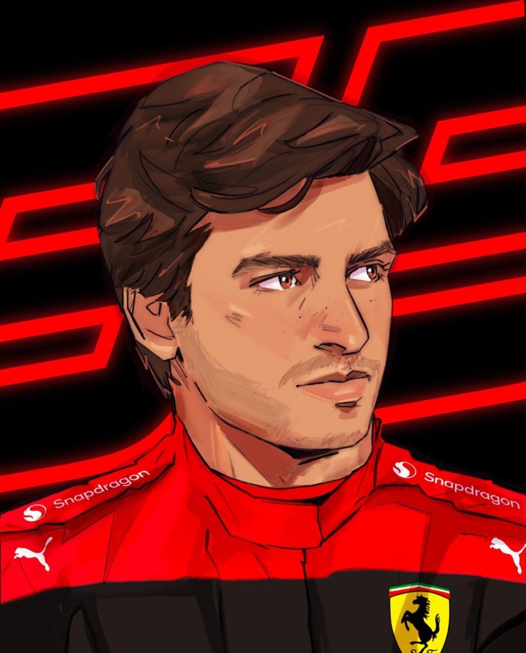 Digital Painting Of A Man In A Red Ferrari Uniform digital-painting-of-a-man-in-a-red-ferrari-uniform