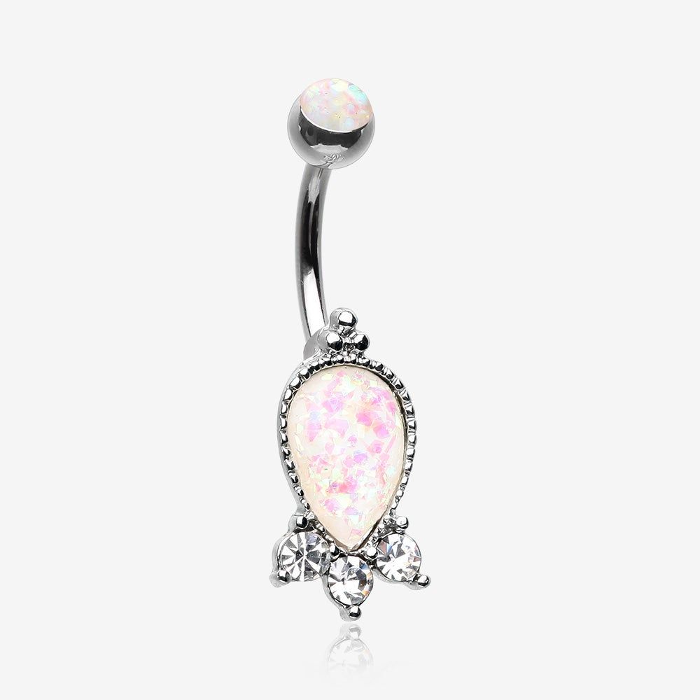 Victorian Adorn Opalescent Sparkle Belly Button Ring-White/Clear Navel Piercing, Piercings, Belly Rings, Belly Button Rings, Heavy Sweating, Dragon Claw, Opalescent, 316l Stainless Steel, Body Jewelry