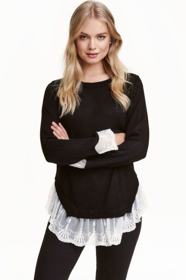 Lace Hem, Knitted Jumper, Jumpers And Cardigans, Knitwear Women, Mom Style, Winter Wardrobe, Black Sweaters, Black Women, Peplum Top