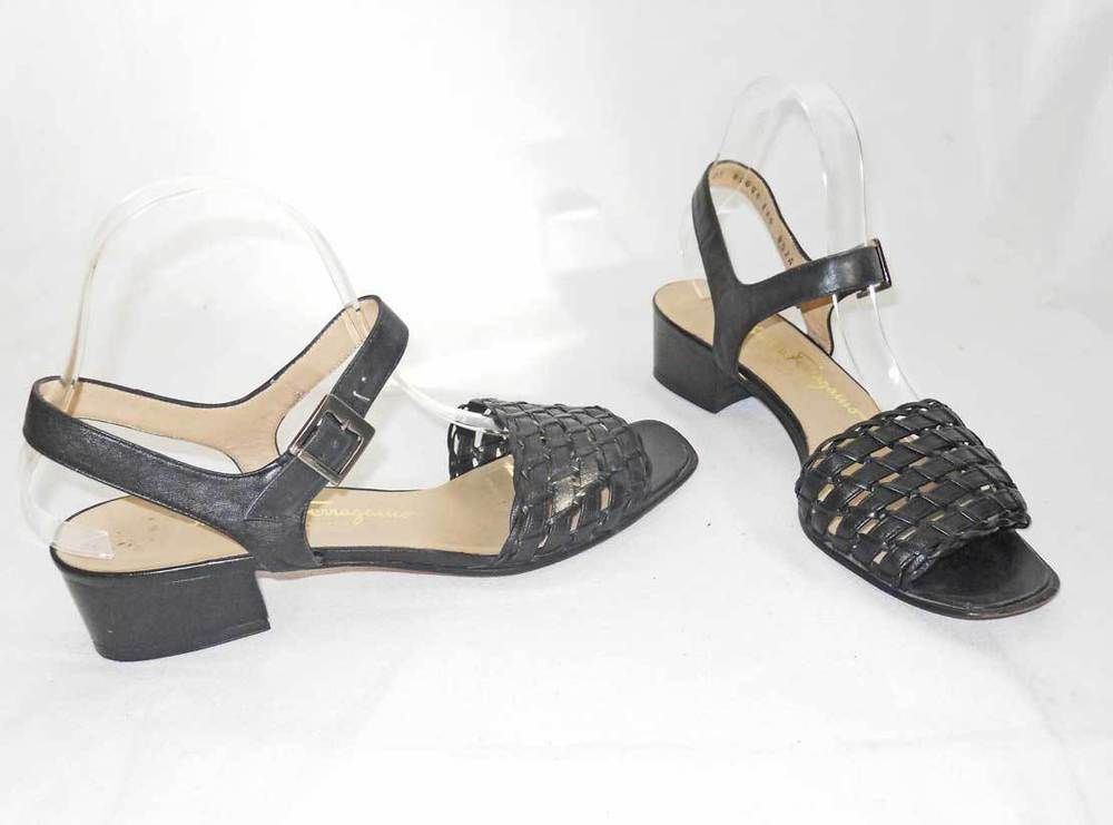 Salvatore Ferragamo Sandals Basket Weave Block Heel Ankle Strap Shoes 8 1 2 2aa Ebay Ankle Strap Shoes Womens Shoes Wedges Couture Shoes