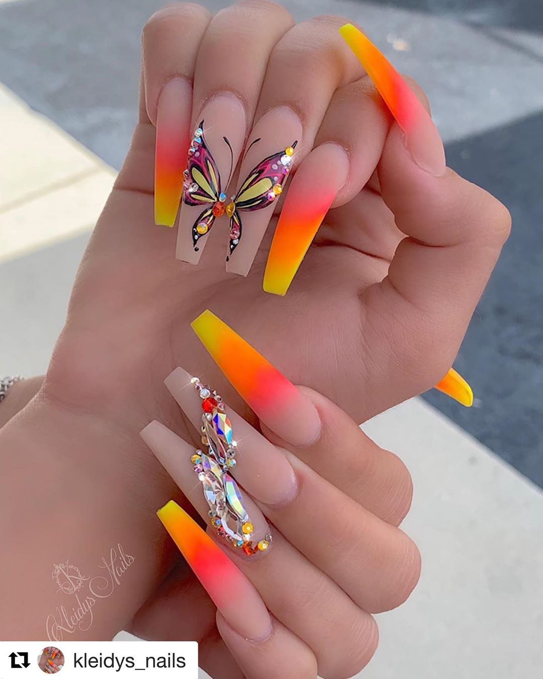 Nails Top Master On Instagram Repost Kleidys Nails With Get Repost The Butterfly Bling Acrylic Nails Cute Acrylic Nail Designs Butterfly Nail Art