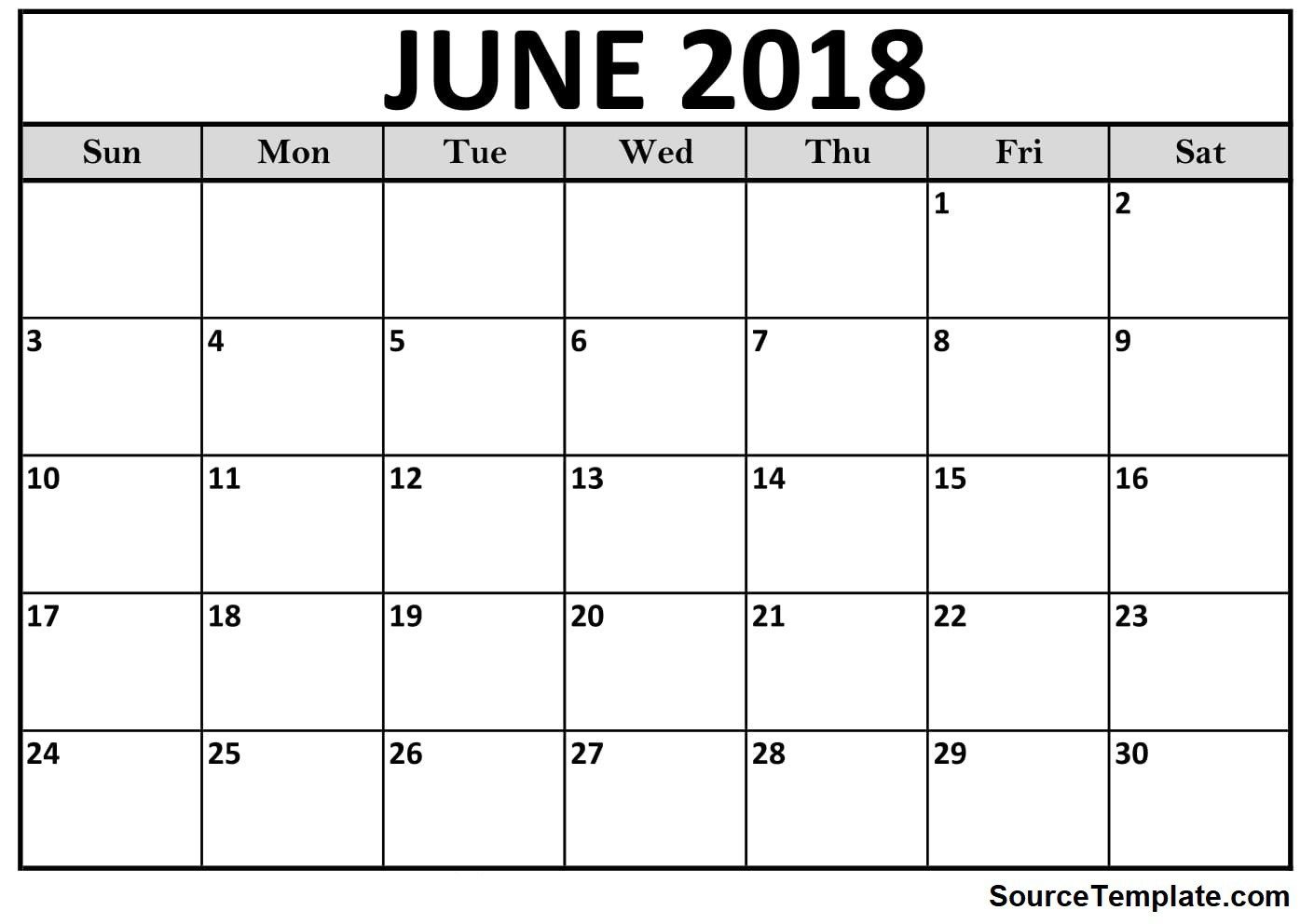 free june 2018 calendar