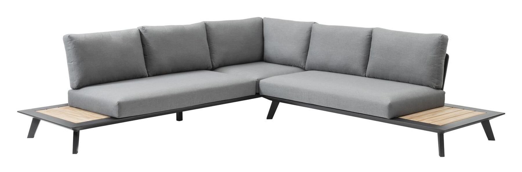 De Puglia loungehoek is een echte musthave voor op jouw terras. Het zwarte frame, gemaakt uit aluminium, en is afgewerkt met teak, die een natuurlijke touch geeft. De grijze softtouch kussens zijn inbegrepen in de set. De lounge heeft 5 zitplaatsen. De afmetingen zijn: L1 267.50 x L2 277.50 x D 82 x H 63.50 cm. Met deze Puglia loungehoek beleef je onschatbare momenten voor een betaalbare prijs. Angles, Puglia, Bristol, Sectional Couch, Lounge, Furniture, Home Decor, Products, Teak