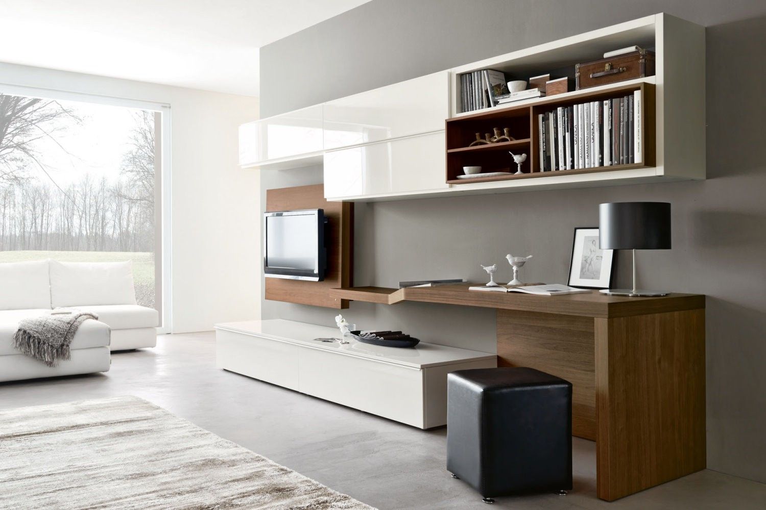 Parete attrezzata 528 con scrittoio in legno sagomato per un ... Parete living