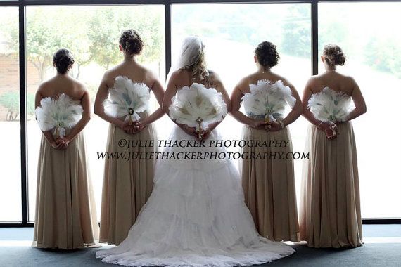 Ivory Ostrich And Peacock Feather Fan Bouquet With Champagne