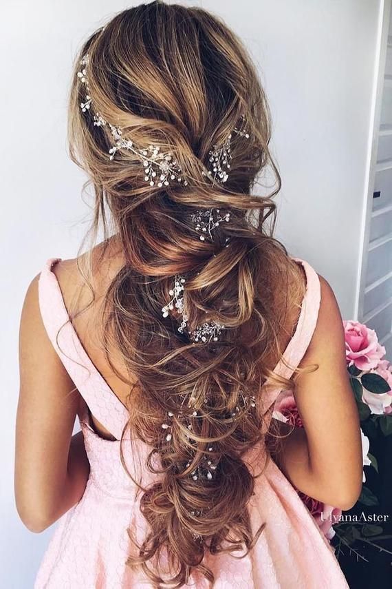 Bridal Hair Vine Extra Long Hair Vine Wedding Hair Wreath Bridal Headpiece Wedding Headpiece Bridal Pearl Vine Bridal Jewellery gift BELINA Wavy Wedding Hair, Wedding Hair Wreath, Long Hair Wedding Styles, Bridal Hair Vine, Wedding Hair And Makeup, Long Hair Styles, Headpiece Wedding, Bridal Hair Clips, Wedding Hairstyles For Long Hair