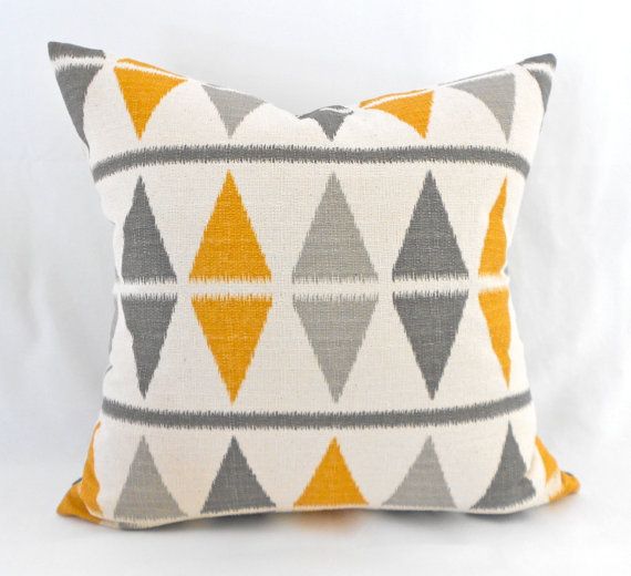 Ikat Grey Sunflower Yellow Cream Pillow Yellow and Grey Ikat Pillow Cover
