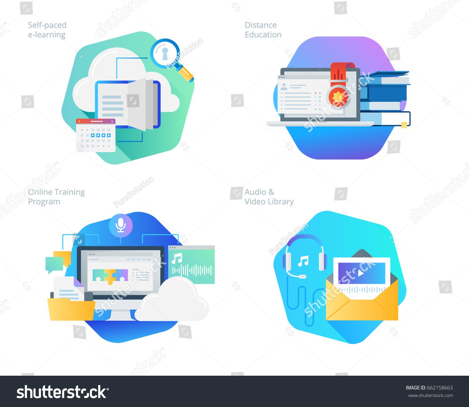 Material Design Icons Set For Distance Education Audio And Video