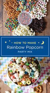 Whether its for a kids birthday party or a movie night snack this DIY rainbow po... #birthd... #movienightsnacks #movienightsnacks