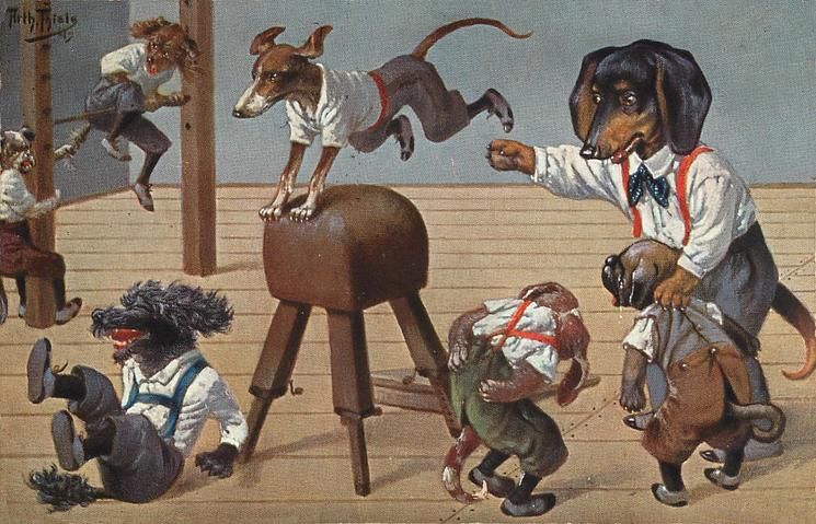 ART PRINT POSTER PAINTING RIEDLER DOGS ACCORDIoN BAD MUSIC NOFL0885