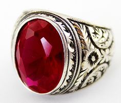 Señoras Anillo de plata esterlina corazón real Rubí británico Signet Hecho a Mano Talla K-R