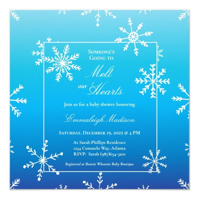 Blue Snowflake Winter Wonderland Baby Shower Invitation | Zazzle.com #winterwonderlandbabyshowerideas