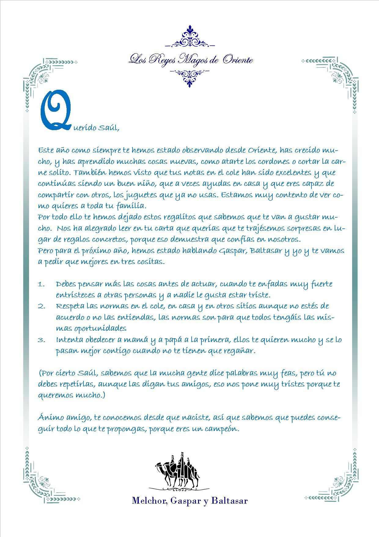 Carta de los Reyes Magos a los niños Cartas reyes magos, Cartas