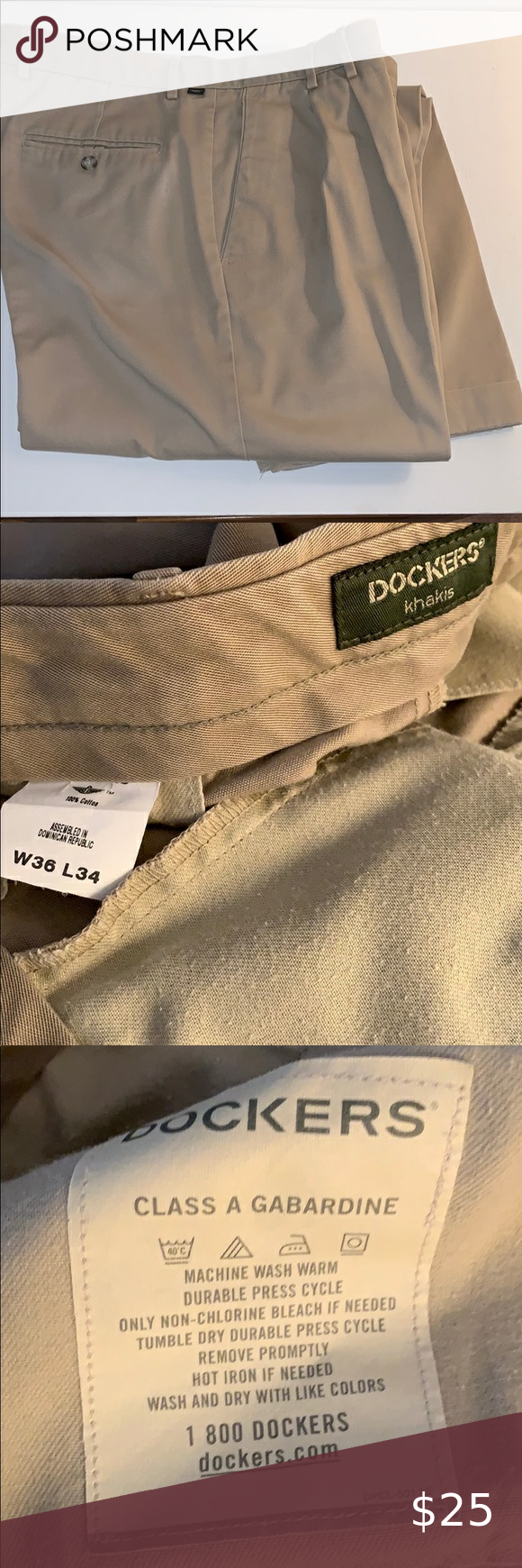 Docker S Men S 36w 34l Tan Pleated Cuffed Khakis Dockers S Man Dockers Pants