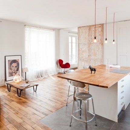 Vue lumineuse sur le salon cuisine ouverte For the Home - hauteur des meubles de cuisine Vue lumineuse sur le salon cuisine ouverte For the Home - hauteur des meubles de cuisine