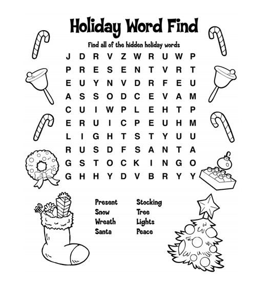 can you find all of the holiday themed words hidden in this word holiday themed words