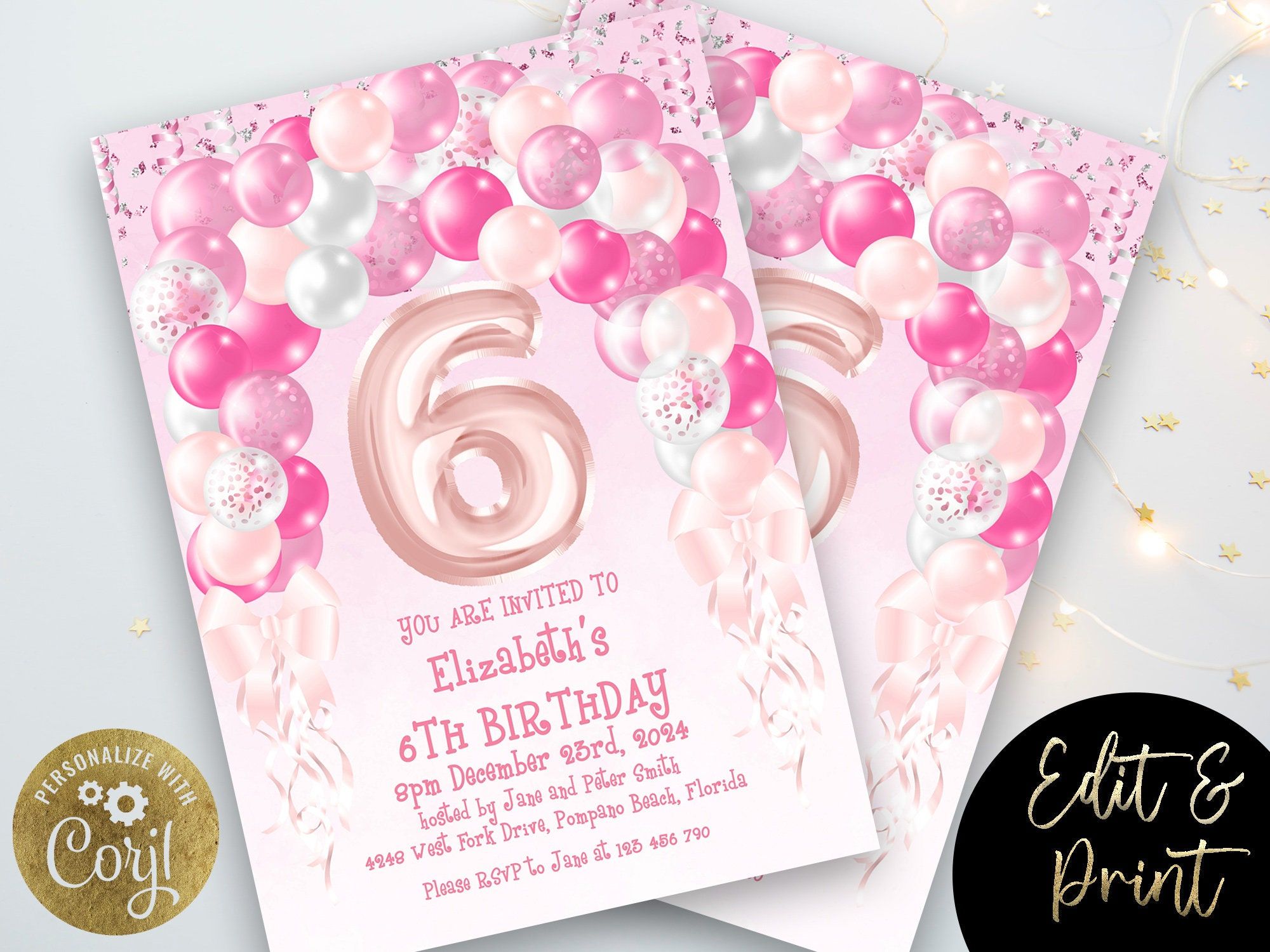 "6th Pink Blush Birthday Invitation Editable Template Pink Balloon Arch Invite For Her 6 Year Old Invite Party Celebration Digital Download At Celebrately Invites, these do it yourself invitations are simple and easy to use. You can edit and print our party invite, saving money and time. Our DIY invites come as an INSTANT DOWNLOAD making them great for last minute party planning. We know these editable invites will add a special touch to any birthday party. PLEASE NOTE: This listing is for an ed Pink Invitations, Birthday Invitations, Invites, Birthday Items, 5th Birthday, Balloon Arch, The Balloon, Pink Balloons, Party Planner
