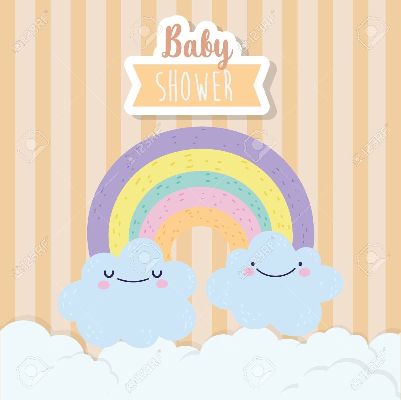 baby shower cute rainbow and clouds cartoon vector illustration , #Affiliate, #c...