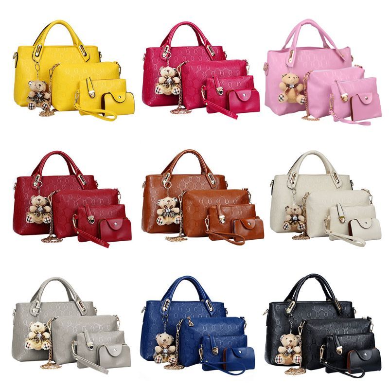 Women Lady Leather Handbag Satchel Messenger Bag 4pcs Set Shoulder Tote Purse