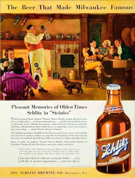 Download 1937 Ad Vintage Schlitz Beer Steinie Bottle German Stein Inn Malcolm D Charleson | Schlitz beer ...