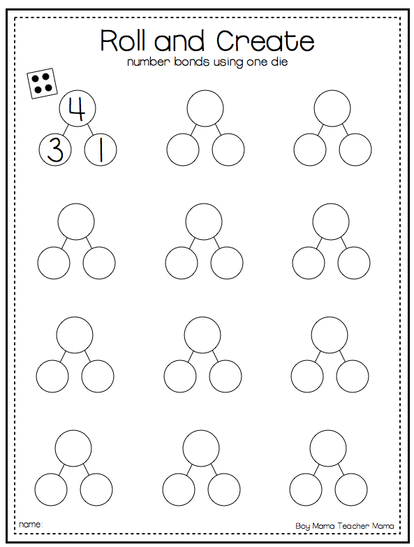 Roll and Create Number Bonds Number bonds kindergarten, Kindergarten