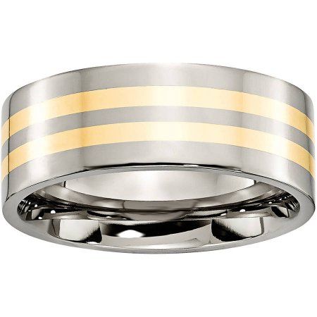 Box Titanium Grooved 14k Gold Inlay 6mm Brushed And Antiqued Band
